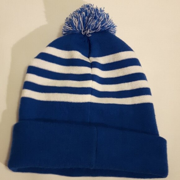Bell Let's Talk Day White and Blue Striped Toque Pom Pom Beanie - Picture 2 of 6